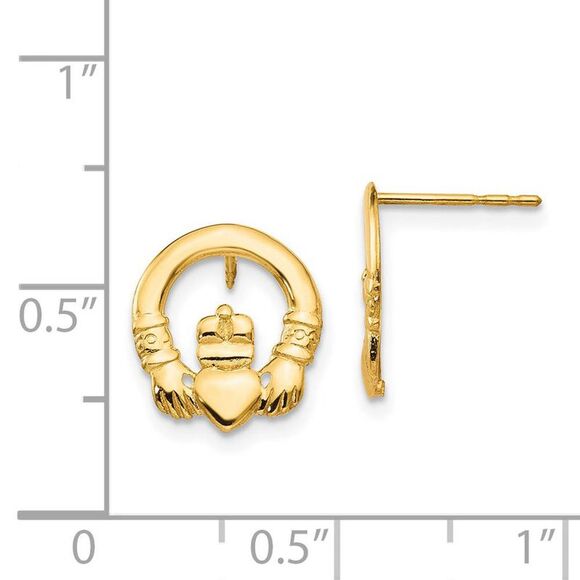 Claddagh Post Earrings in 14k Yellow Gold - Picture 4 of 6